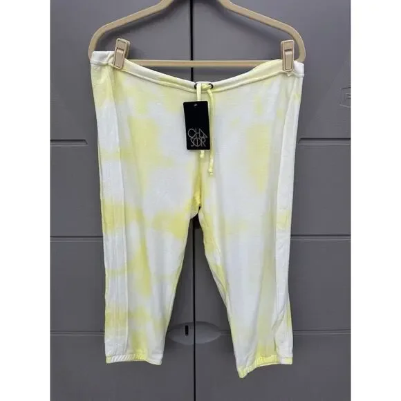 Chaser Yellow Tie Dye Drawstring Lounge Cropped Jogger Sweatpants Size Med NWT - Picture 6 of 11